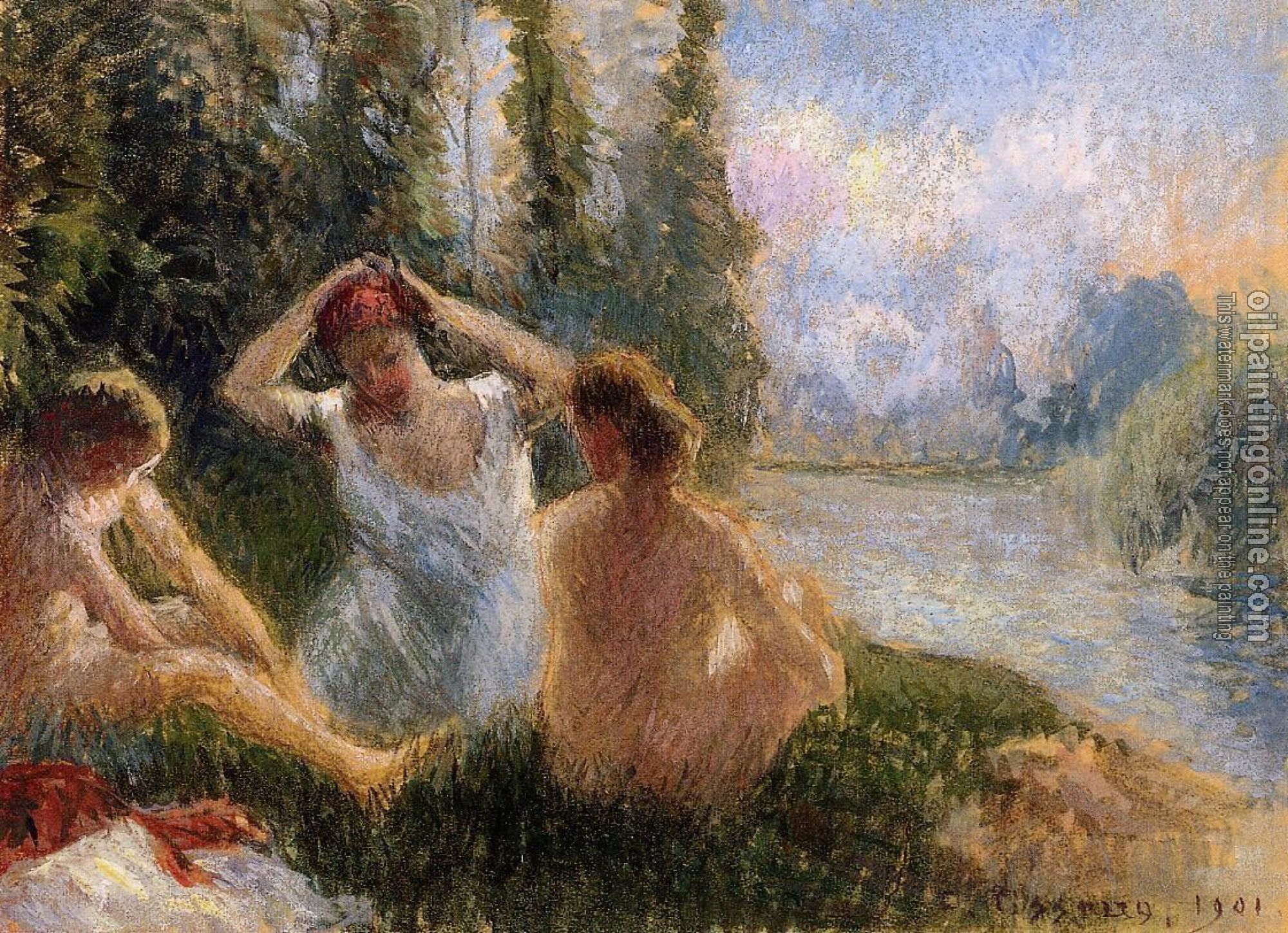 Pissarro, Camille - Bathers Seated on the Banks of a River